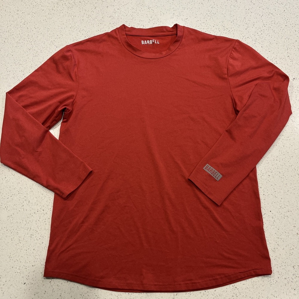 Barbell Apparel Long Sleeve Performance Shirt Mens L Red Gym Athletic Tee